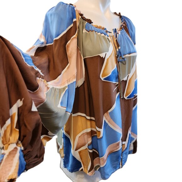 ❤️ 4/$20 Perch Blu Pepper Do It All top Women's 2XL Abstract peasant Keyhole tie - Picture 2 of 16